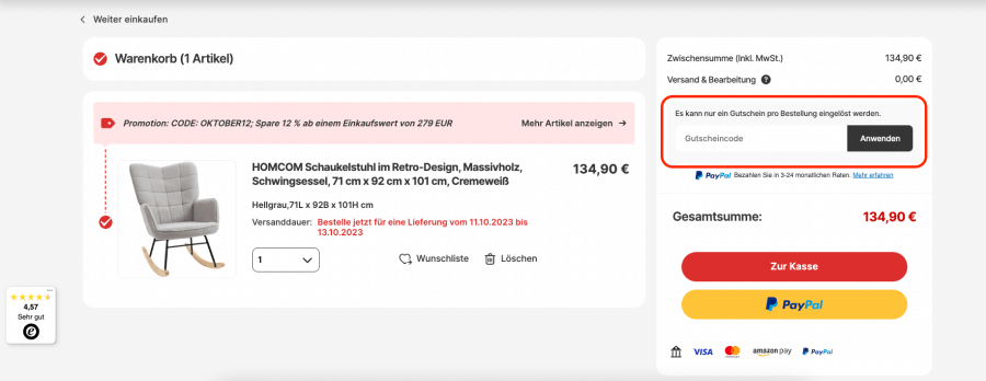 Box für Aosom rabattcode